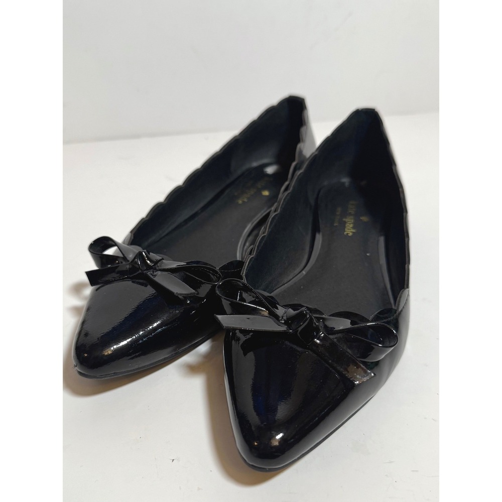 Kate Spade New York Black Patent Scalloped Bow Pointed Toe Ballet Flats 6M
